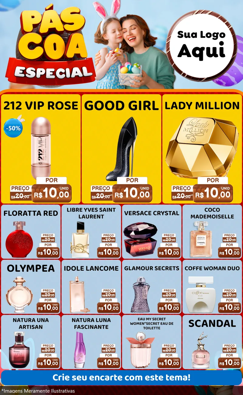 Modelo de Encarte para Encarte Grande com o tema Páscoa Especial para Perfumes