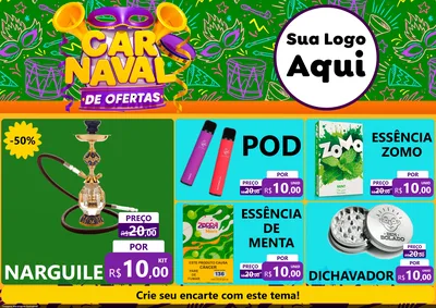 Modelo de Encarte para Encarte A4 Horizontal com o tema Carnaval de Ofertas para Tabacaria
