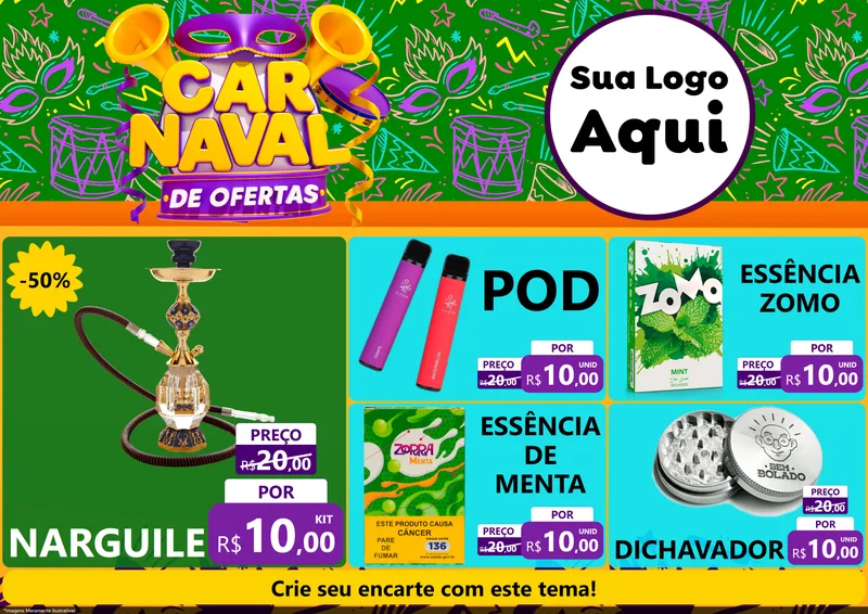 Modelo de Encarte para Encarte A4 Horizontal com o tema Carnaval de Ofertas para Tabacaria