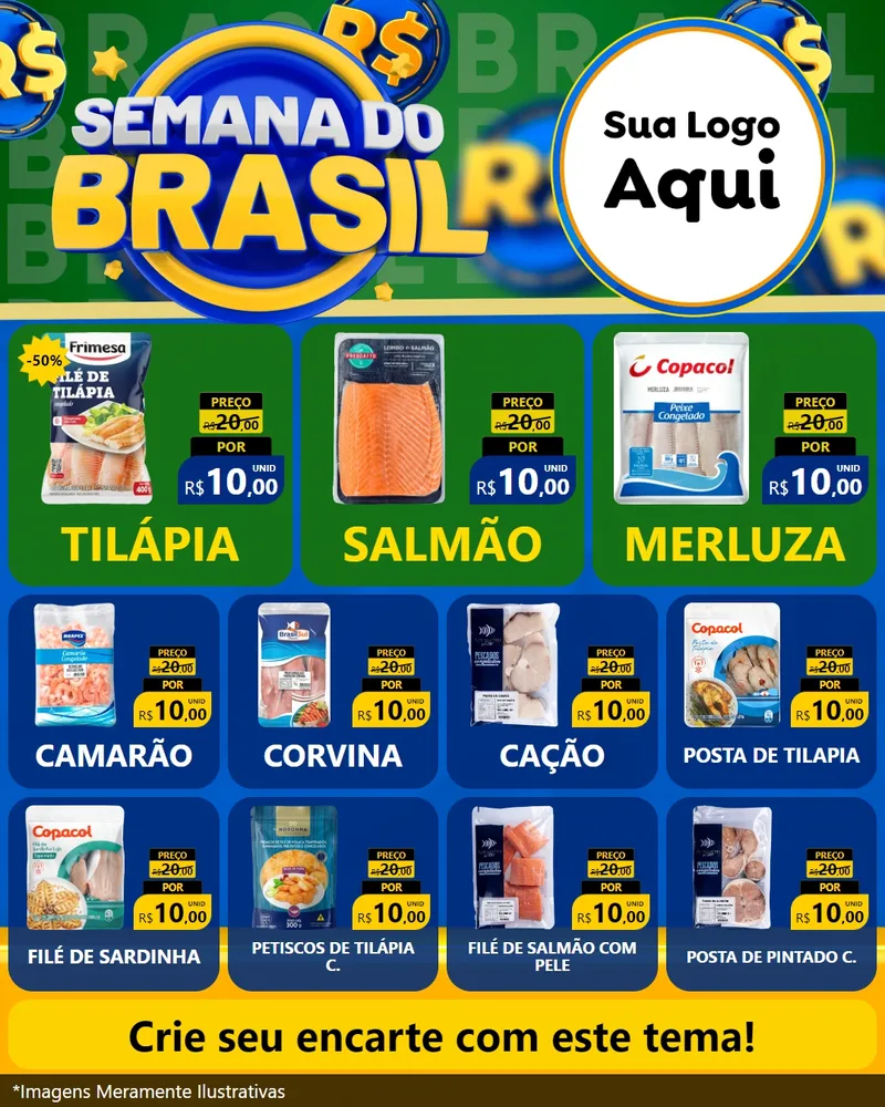 Modelo de Rede Social para Feed Instagram com o tema Semana Do Brasil para Peixaria