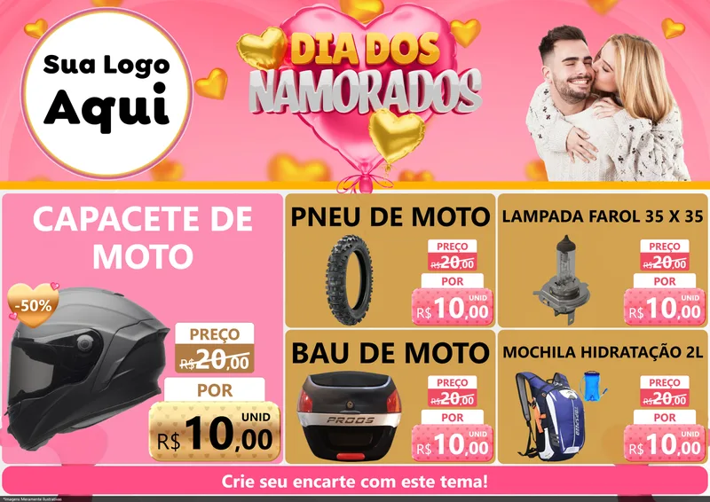 Modelo de Encarte para Encarte A4 Horizontal com o tema Dia dos Namorados para Moto peças