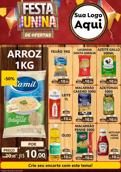Modelo de Encarte para Encarte A4 Vertical com o tema Festa Junina de Ofertas para Supermercado