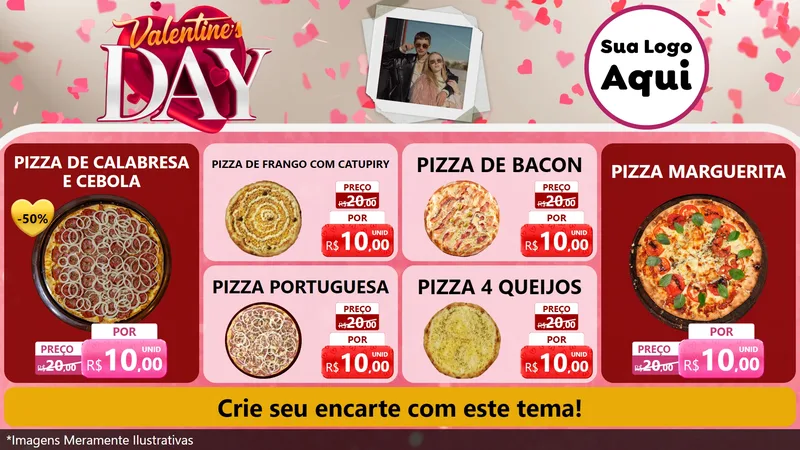 Modelo de TV para TV Horizontal com o tema Valentine's Day para Pizzaria