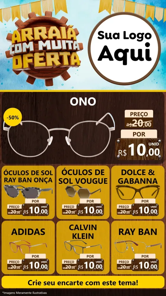 Modelo de Rede Social para Stories com o tema Ofertas de São João - Junina para Óticas