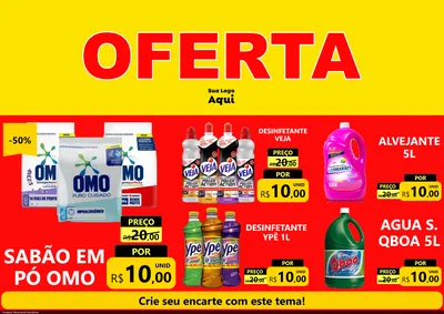 Modelo de Encarte para Encarte A4 Horizontal com o tema OFERTA - Vermelho Cartaz para Produtos de Limpeza