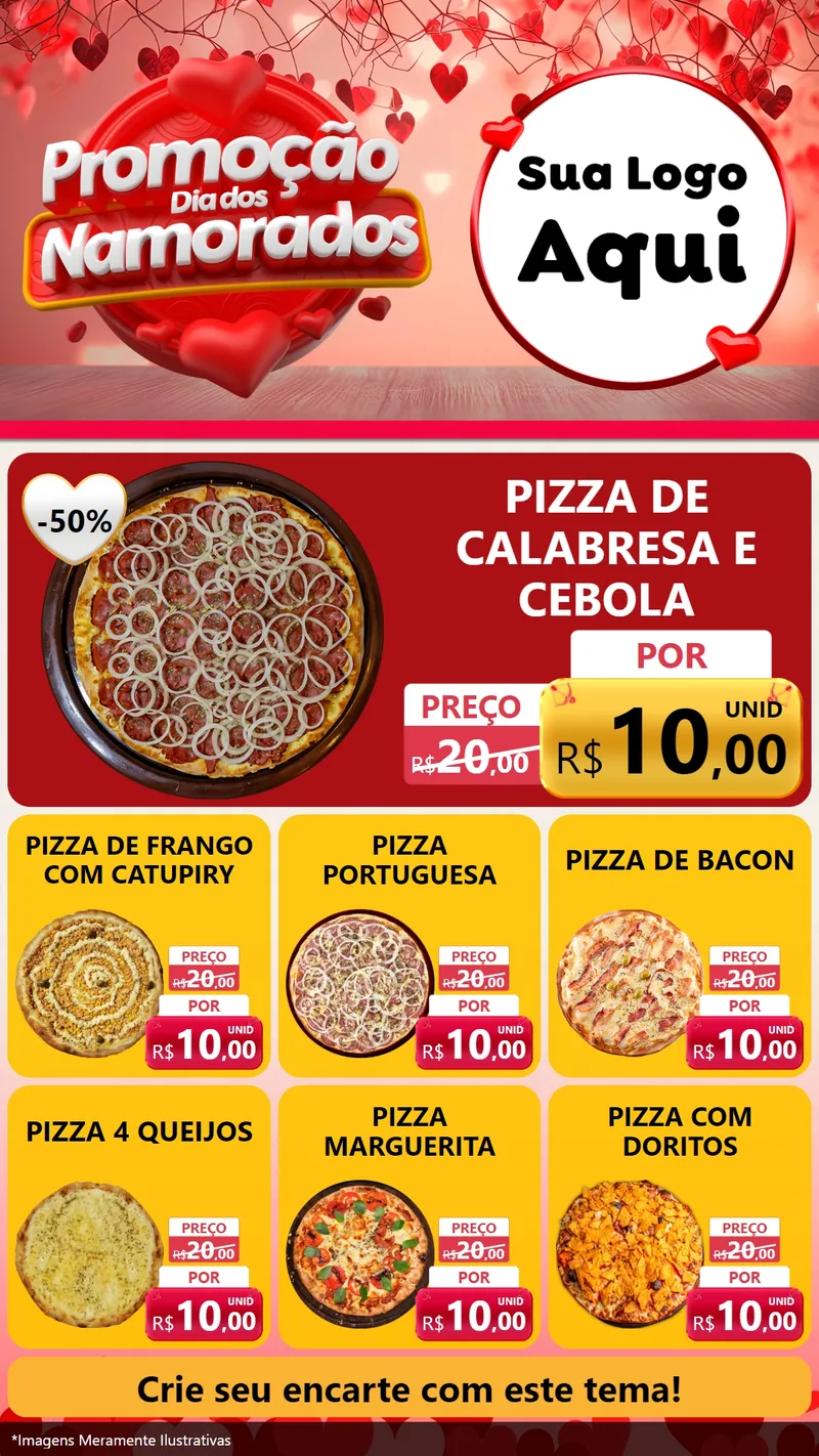 Modelo de Rede Social para Stories com o tema Promoção Dia dos Namorados para Pizzaria