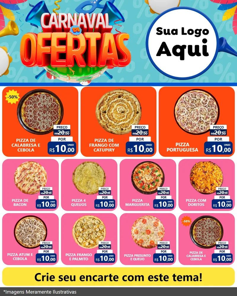 Modelo de Rede Social para Feed Instagram com o tema Carnaval de Ofertas para Pizzaria