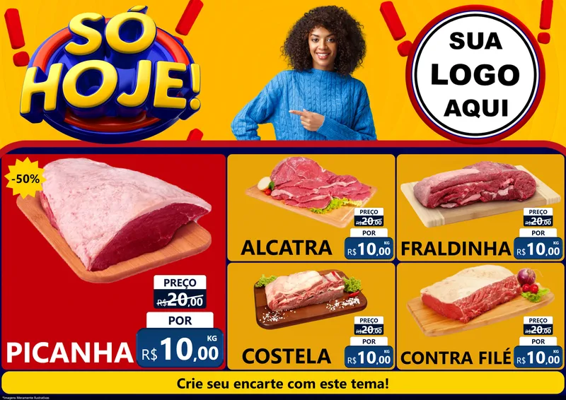 Modelo de Encarte para Encarte A4 Horizontal com o tema Só Hoje! para Açougue