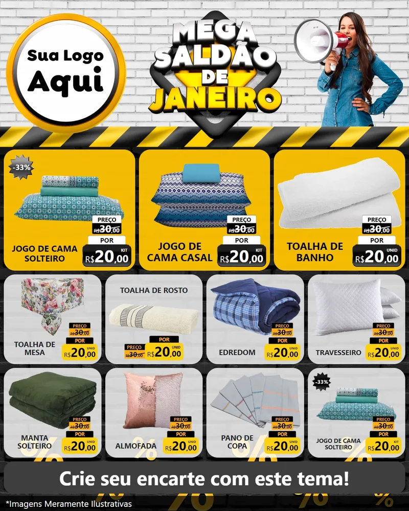 Modelo de Rede Social para Feed Instagram com o tema Mega Saldão de Janeiro para Cama, Mesa e Banho
