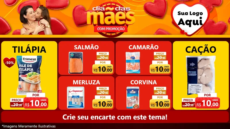 Modelo de TV para TV Horizontal com o tema Dia das Mães com Promoção para Peixaria
