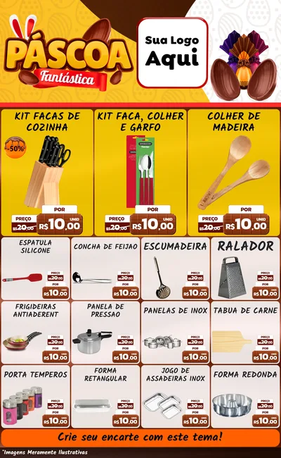 Modelo de Encarte para Encarte Grande com o tema Páscoa Fantástica para Utilidades Domésticas