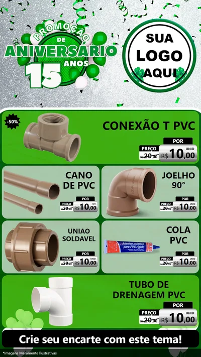Modelo de TV para TV Vertical com o tema Promoção de Aniversário - 15 Anos para Tubos e conexões