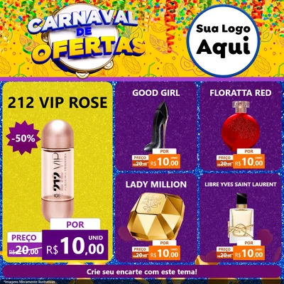 Modelo de Rede Social para Feed Facebook com o tema Carnaval de Ofertas para Perfumes