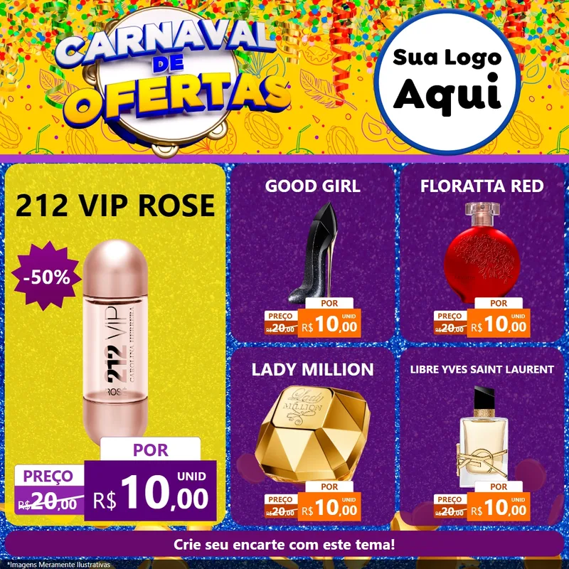 Modelo de Rede Social para Feed Facebook com o tema Carnaval de Ofertas para Perfumes
