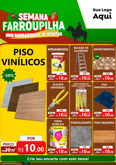Modelo de Encarte para Encarte A4 Vertical com o tema Semana Farroupilha - Uma Barbaridade de Ofertas para Material para Construção
