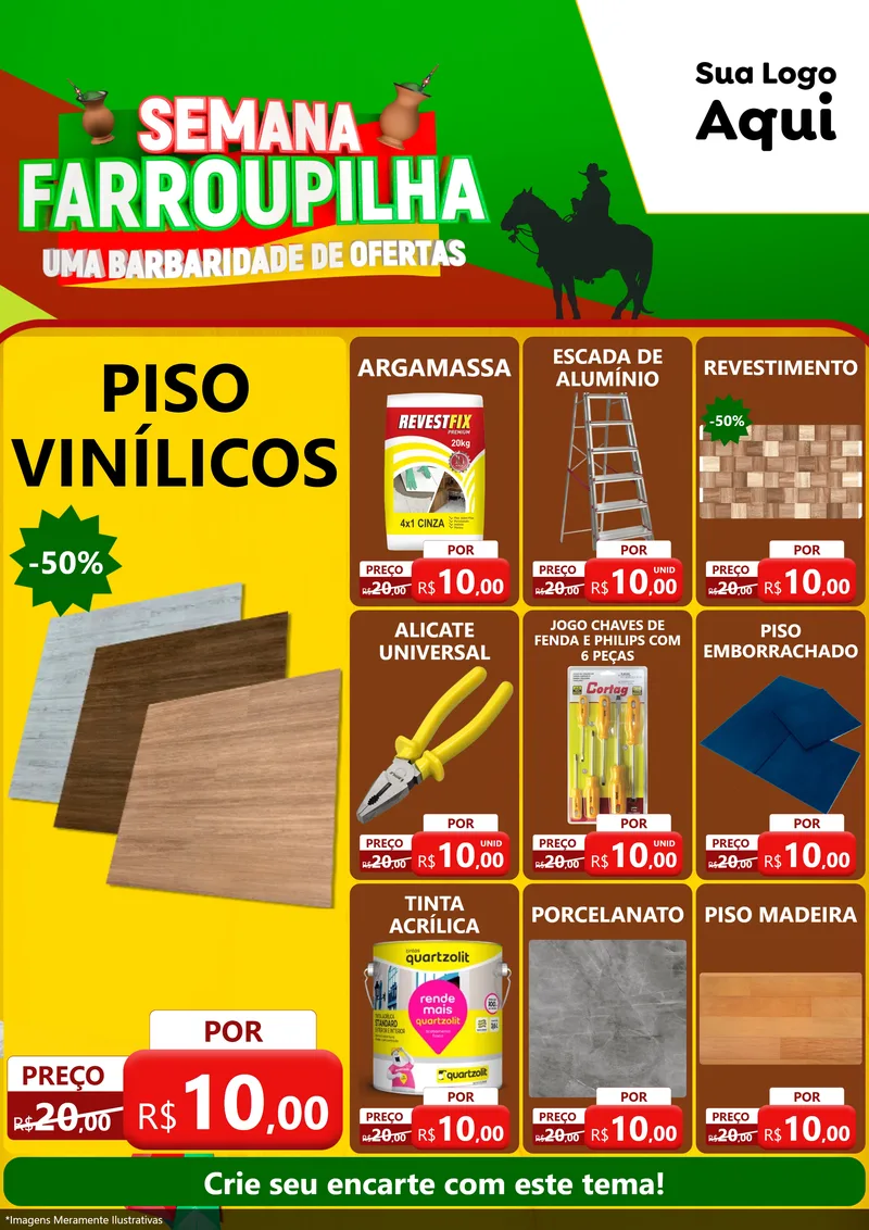 Modelo de Encarte para Encarte A4 Vertical com o tema Semana Farroupilha - Uma Barbaridade de Ofertas para Material para Construção