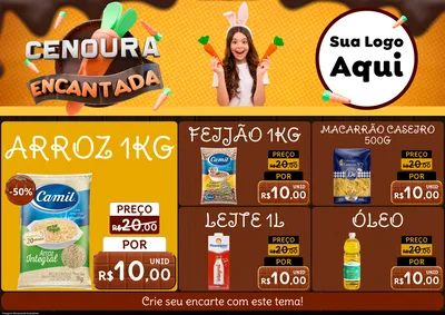 Modelo de Encarte para Encarte A4 Horizontal com o tema Cenoura Encantada - Páscoa para Supermercado