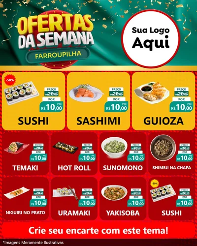 Modelo de Rede Social para Feed Instagram com o tema Ofertas da Semana Farroupilha para Comida japonesa