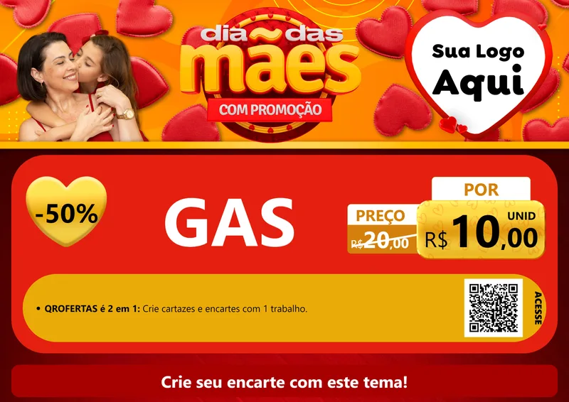 Modelo de Cartaz para Cartaz A4 Horizontal com o tema Dia das Mães com Promoção para Água e gás