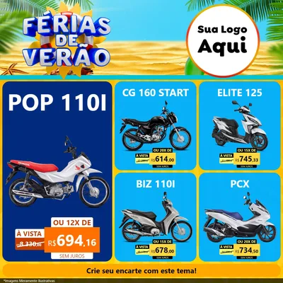 Modelo de Rede Social para Feed Facebook com o tema Férias de Verão para Concessionaria de Motos