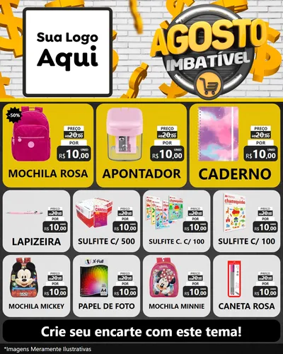 Modelo de Rede Social para Feed Instagram com o tema Agosto imbatível para Papelaria