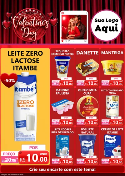 Modelo de Encarte para Encarte A4 Vertical com o tema Valentine's Day para Frios e Laticínios