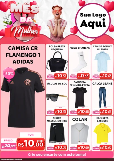 Modelo de Encarte para Encarte A4 Vertical com o tema Mês da Mulher para Roupas e acessórios