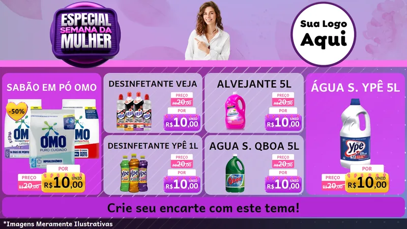 Modelo de TV para TV Horizontal com o tema Especial Semana da Mulher para Produtos de Limpeza
