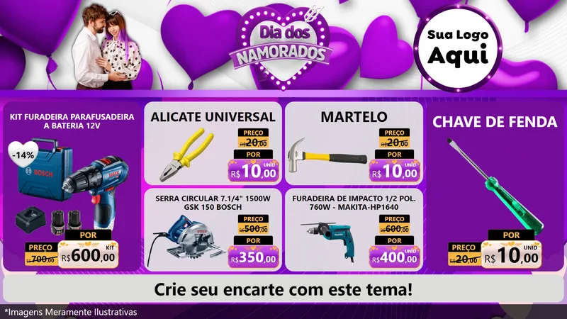 Modelo de TV para TV Horizontal com o tema Dia dos Namorados para Maquinas e Ferramentas