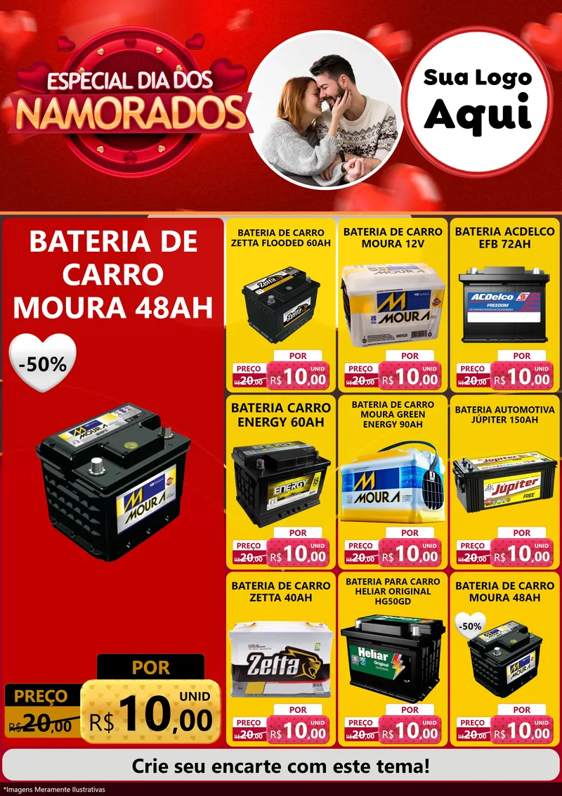 Modelo de Encarte para Encarte A4 Vertical com o tema Especial Dia Dos Namorados para Baterias Elétricas