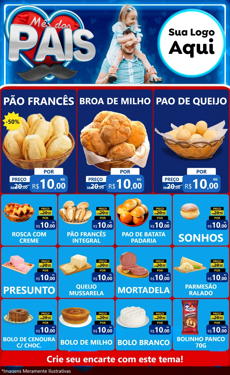 Modelo de Encarte para Encarte Grande com o tema Mês Dos Pais para Padaria