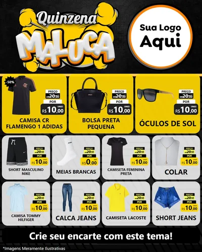 Modelo de Rede Social para Feed Instagram com o tema Quinzena Maluca para Roupas e acessórios