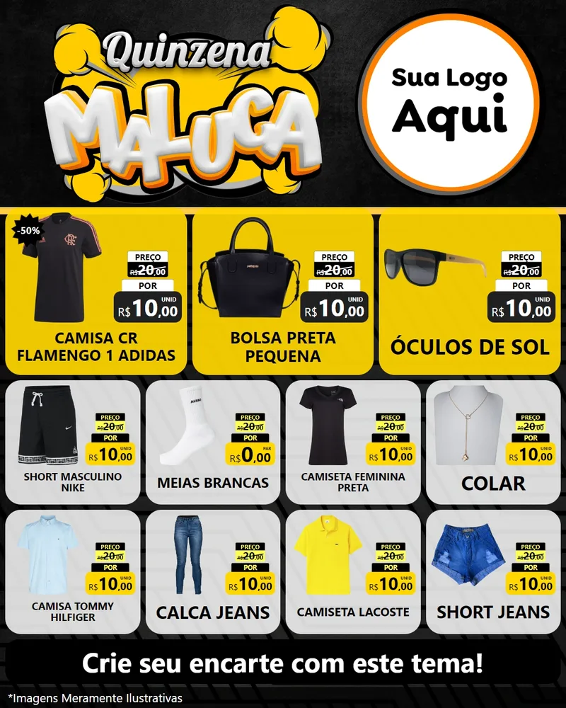 Modelo de Rede Social para Feed Instagram com o tema Quinzena Maluca para Roupas e acessórios