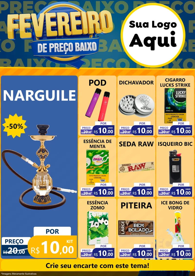 Modelo de Encarte para Encarte A4 Vertical com o tema Fevereiro de Preço Baixo para Tabacaria
