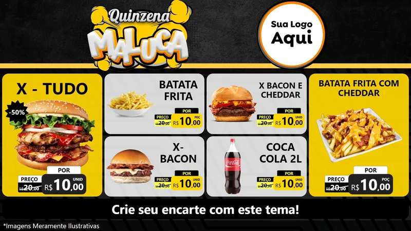 Modelo de TV para TV Horizontal com o tema Quinzena Maluca para Hamburgueria