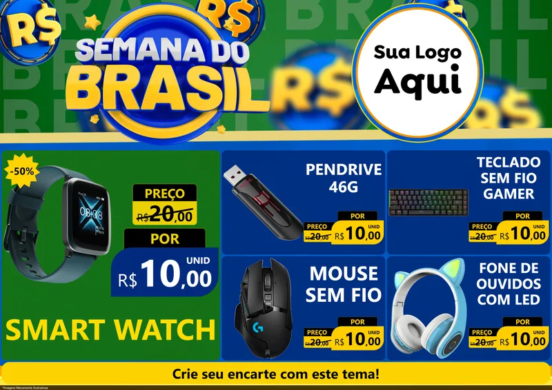 Modelo de Encarte para Encarte A4 Horizontal com o tema Semana Do Brasil para Informática