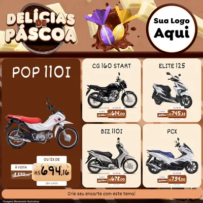 Modelo de Rede Social para Feed Facebook com o tema Delícias de Páscoa para Concessionaria de Motos