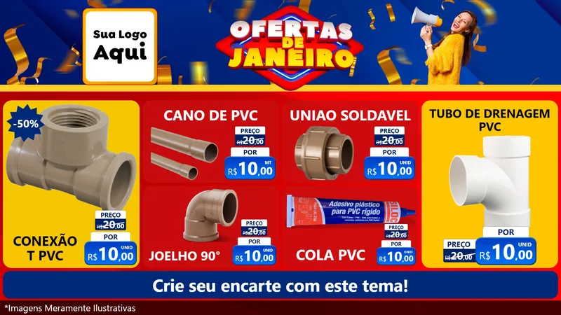 Modelo de TV para TV Horizontal com o tema Ofertas de Janeiro para Tubos e conexões