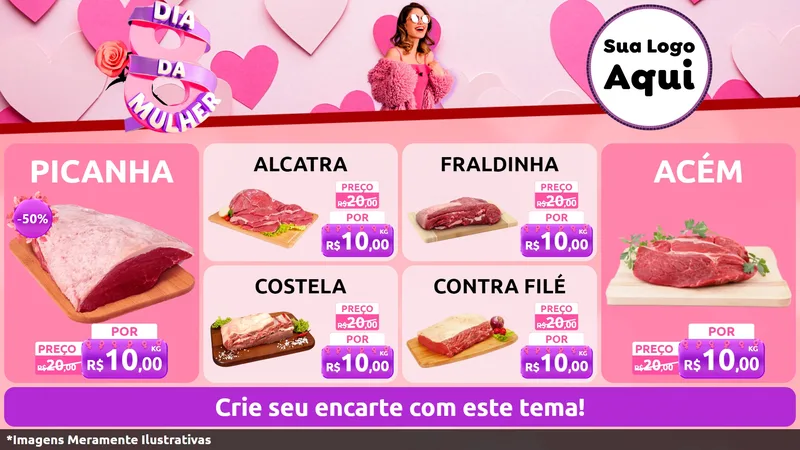 Modelo de TV para TV Horizontal com o tema Dia da Mulher para Açougue