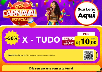 Modelo de Cartaz para Cartaz A4 Horizontal com o tema Pré-Carnaval Especial para Hamburgueria
