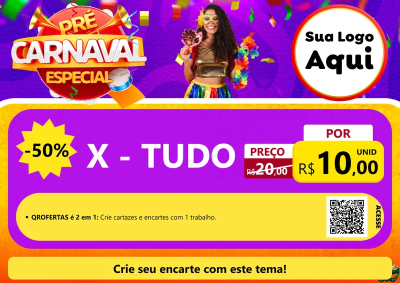 Modelo de Cartaz para Cartaz A4 Horizontal com o tema Pré-Carnaval Especial para Hamburgueria