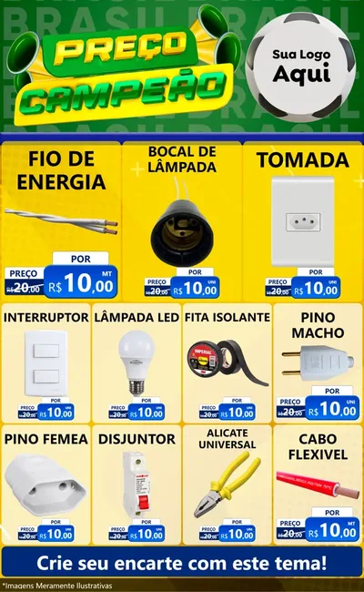 Modelo de Encarte para Encarte Grande com o tema Preço Campeão - Copa para Materiais Elétricos