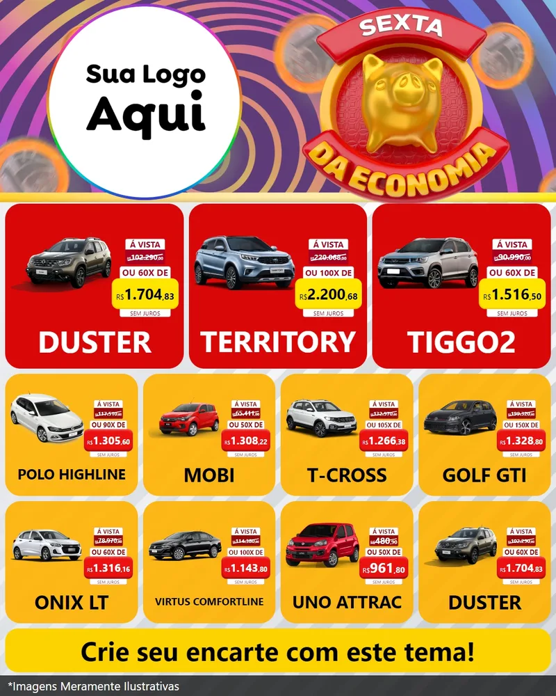 Modelo de Rede Social para Feed Instagram com o tema Sexta da Economia para Concessionaria de Carros