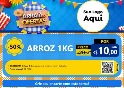 Modelo de Cartaz para Cartaz A4 Horizontal com o tema Arraiá de Ofertas para Supermercado