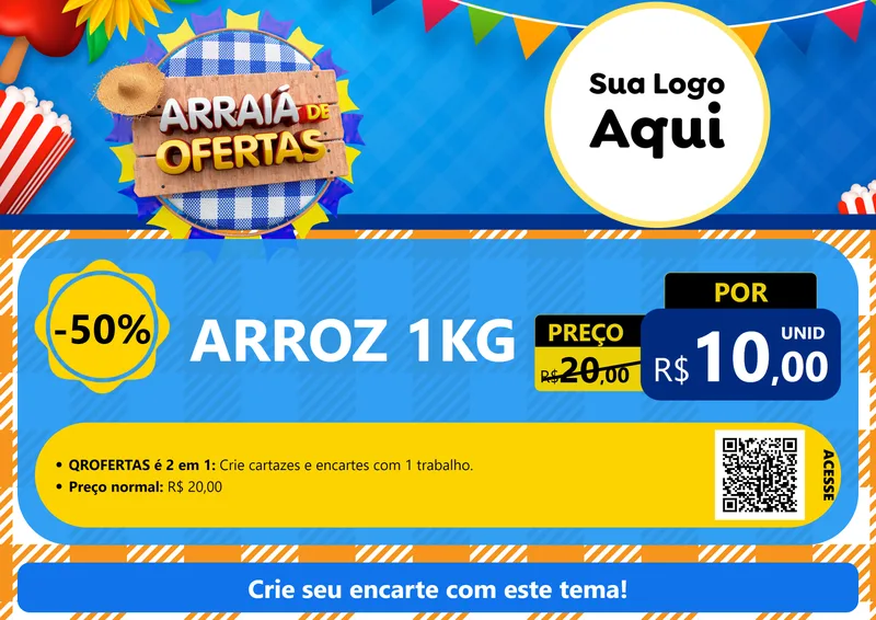 Modelo de Cartaz para Cartaz A4 Horizontal com o tema Arraiá de Ofertas para Supermercado