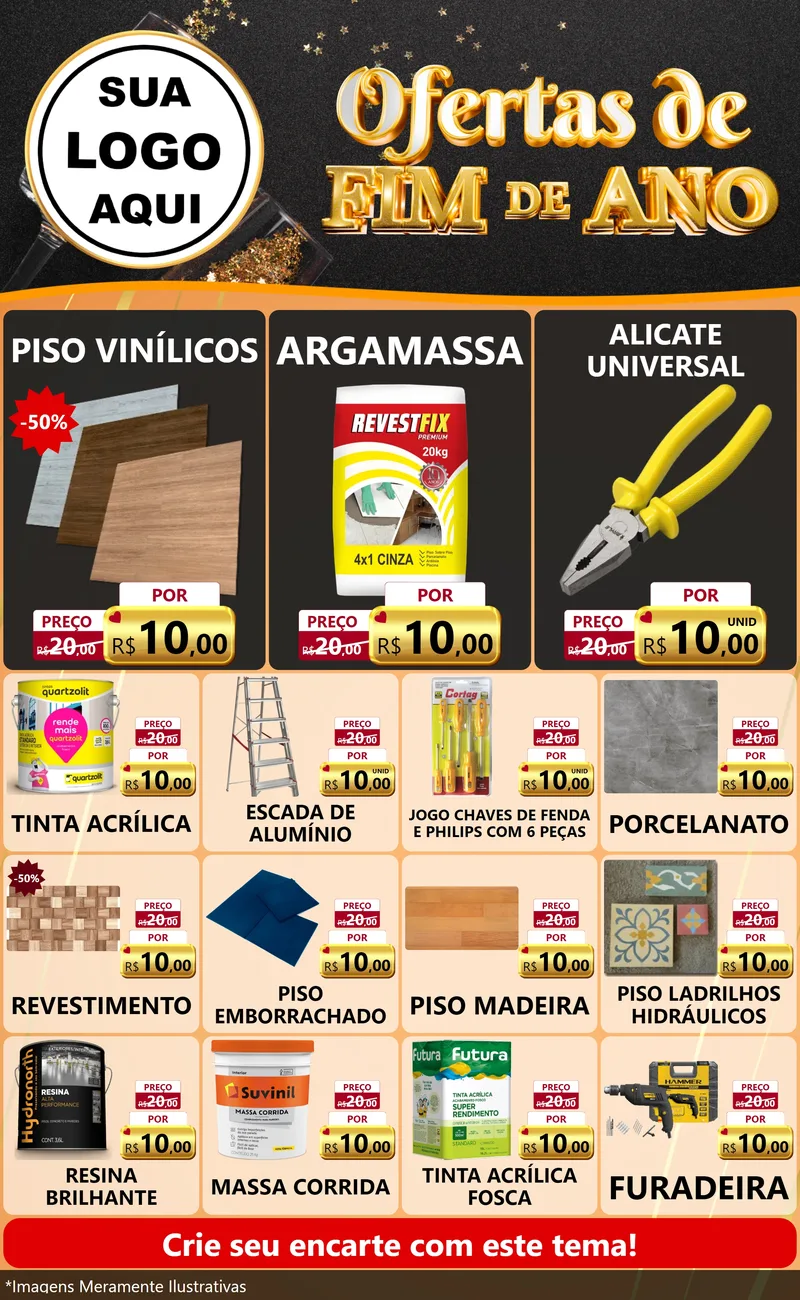 Modelo de Encarte para Encarte Grande com o tema Ofertas de Fim de Ano para Material para Construção
