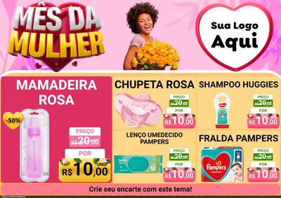 Modelo de Encarte para Encarte A4 Horizontal com o tema Mês da Mulher para Bebês