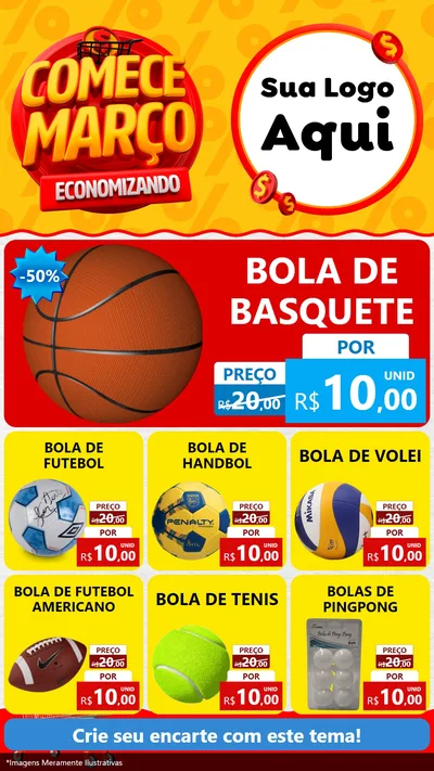 Modelo de Rede Social para Stories com o tema Comece Março Economizando para Artigos Esportivos