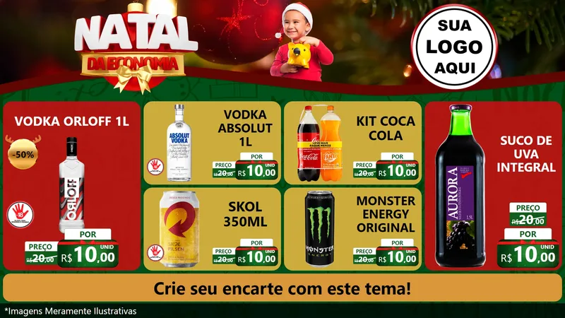 Modelo de TV para TV Horizontal com o tema Natal da Economia para Distribuidora de bebidas