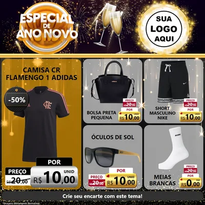 Modelo de Rede Social para Feed Facebook com o tema Especial de Ano Novo para Roupas e acessórios